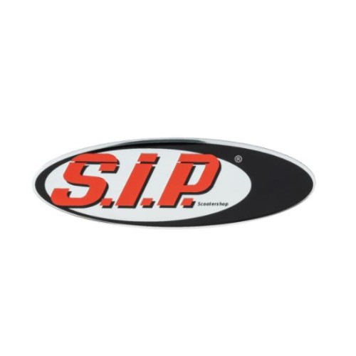 Pegatina logo SIP Scootershop, aluminio, medidas 27x83mm