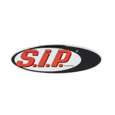 Pegatina logo SIP Scootershop, aluminio, medidas 27x83mm