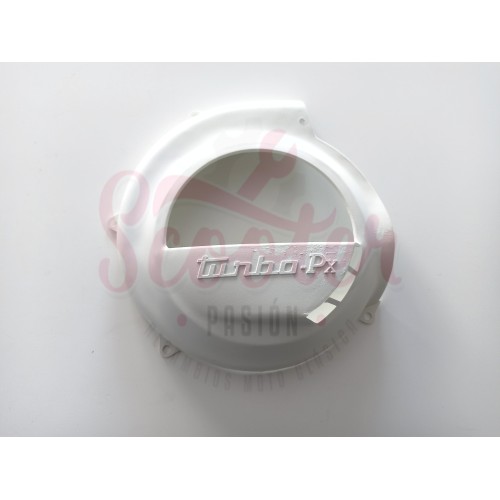 Tapa Ventilador blanca "Turbo", modelos sin arranque eléctrico. Vespa DN, DS, CL, IRIS, TX, 150/160 Sprint