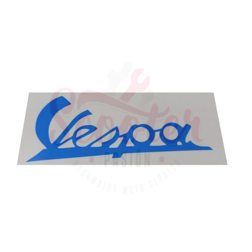 Pegatina Azul Vespa, fondo transparente, 12x5cm