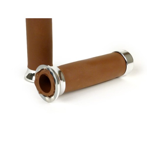 Puños marrones con terminal cromado para Vespa PX Disco todos los modelos. También para Vespa CL, DS, DN, IRIS, TX, T5