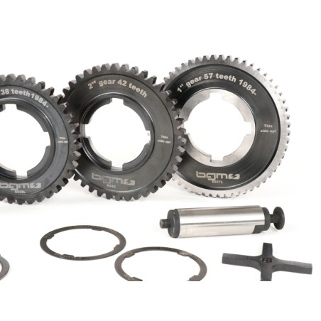Piñones Caja de Cambio BGM PRO 1ª, 2ª, 3ª y 4ª Velocidad 57-42-38-35 Vespa PX Disco 200, TX, IRIS 200