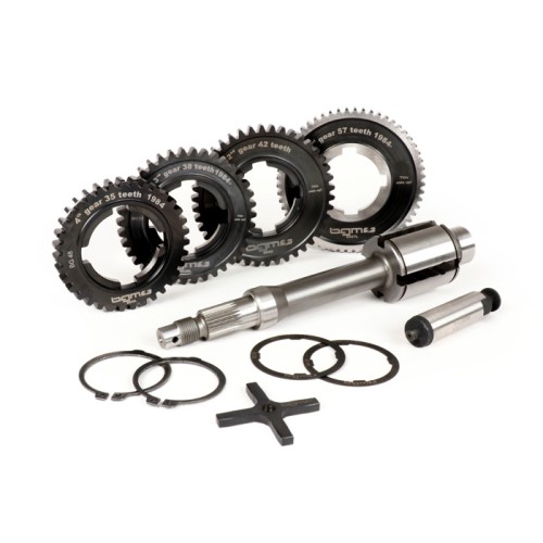 Eje Rueda Trasera con Piñones Caja de Cambio BGM PRO 1ª, 2ª, 3ª y 4ª Velocidad 57-42-38-35 Vespa PX Disco 200, TX, IRIS 200