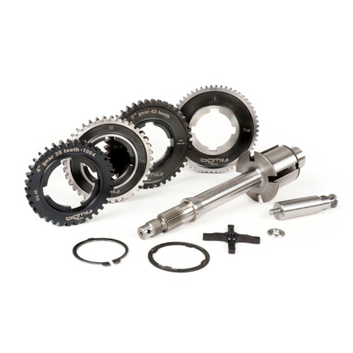 Eje Rueda Trasera con Piñones Caja de Cambio BGM PRO 1ª, 2ª, 3ª y 4ª Velocidad 57-42-38-35 Vespa DN, DS