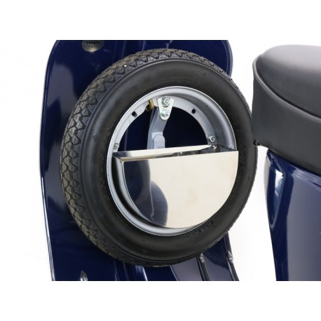 Caja de herramientas para rueda de repuesto detrás del escudo,Vespa Smallframe y Largeframe 10 pulgadas,acero inoxidable